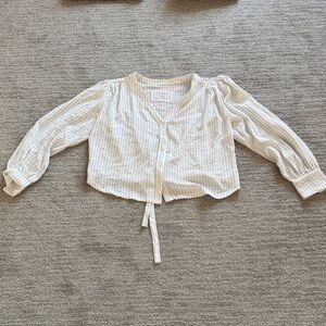 Sage Cream Striped Tie-Front Kids Blouse